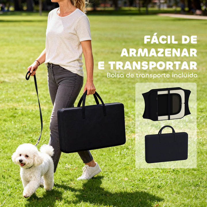 Parque Dobrável para Cães e Gatos Cercado Portátil para Animais Pequenos em Tecido Oxford Impermeável com 2 Portas Interior e Exterior Ø90x41 cm Preto