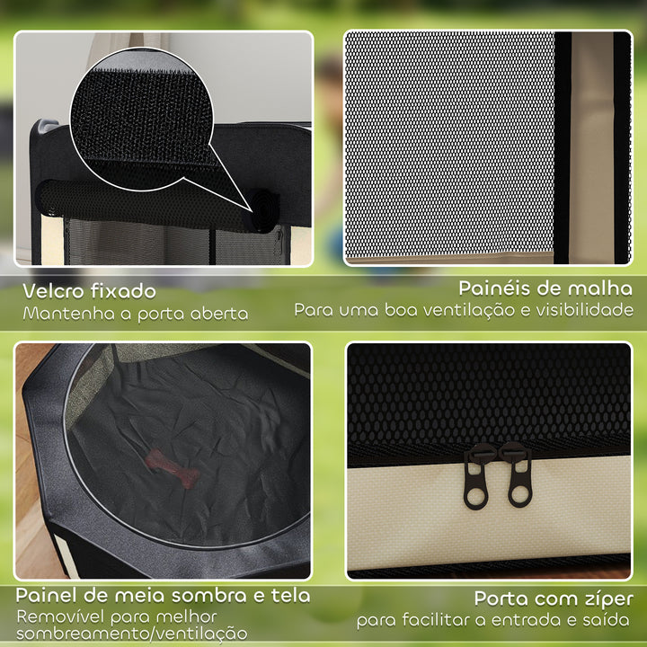 Parque Dobrável para Cães e Gatos Cercado Portátil para Animais Pequenos em Tecido Oxford Impermeável com 2 Portas Interior e Exterior Ø90x41 cm Preto