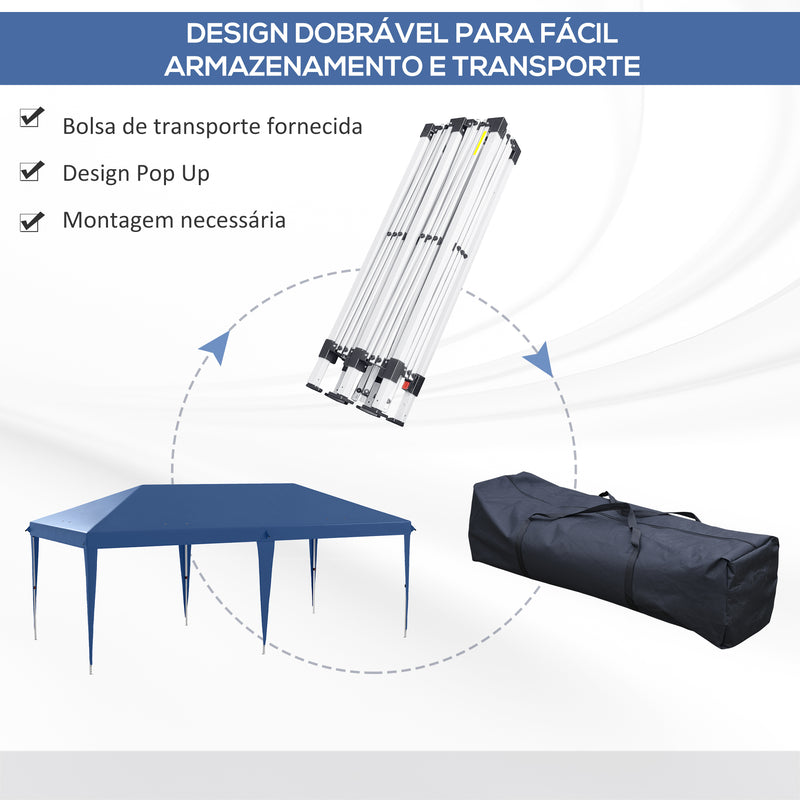 Tenda Dobrável 6x3 Tenda de Jardim Portátil com Bolsa de Transporte Tecido Oxford Estrutura de Aço para Exterior Festas Acampamento Azul