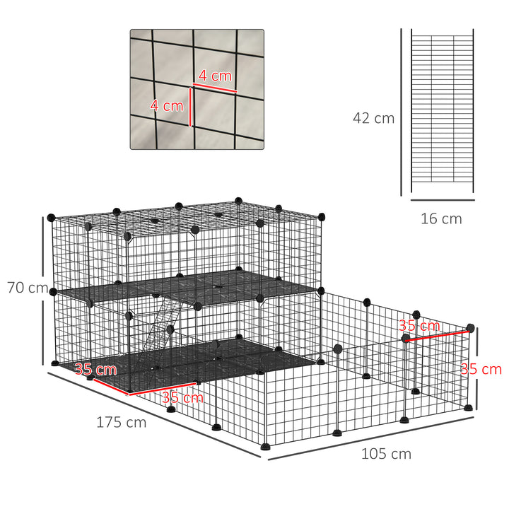 Recinto para Pequenos Animais Recinto Metálico para Animais com Forma Personalizável para Coelhos Porquinho da Índia 175x105x70 cm Preto