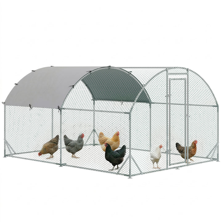 Galinheiro para Exterior Grande 2,8x3,8x1,97m Galinheiro para 6-12 Galinhas de Aço Galvanizado com Teto de Tecido Oxford para Coelhos Aves Prata