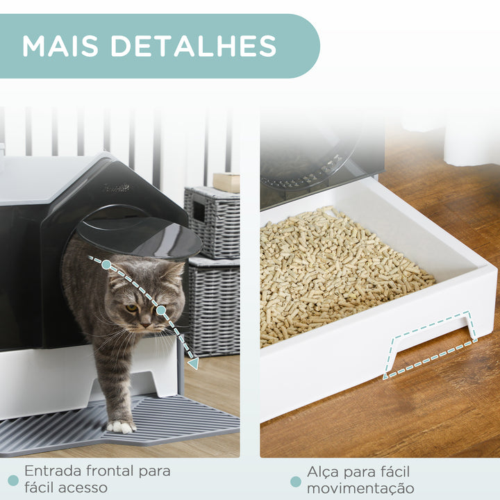 Caixa de Areia para Gatos Caixa de Areia Fechada para Gatos com Bandeja Amovível Pá e Filtro Desodorizante 47x45x42 cm Cinza