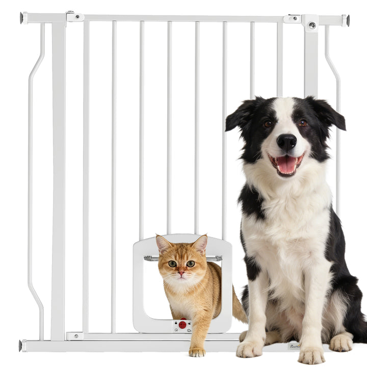 Barreira de Segurança Extensível para Cães 75-85 cm para Portas e Escadas com Portinhola Pequena Montagem por Pressão Duplo Bloqueio Branco