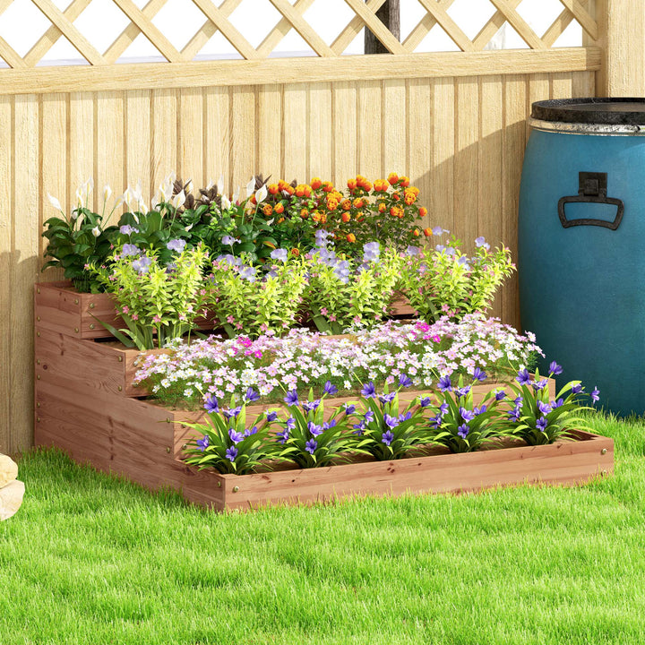 Floreira de Madeira Elevada de 4 Níveis Floreira Exterior Grande com Design em Escada Horta Urbana para Cultivos Plantas e Flores para Pátio e Varanda 113x113x46 cm Castanho Escuro