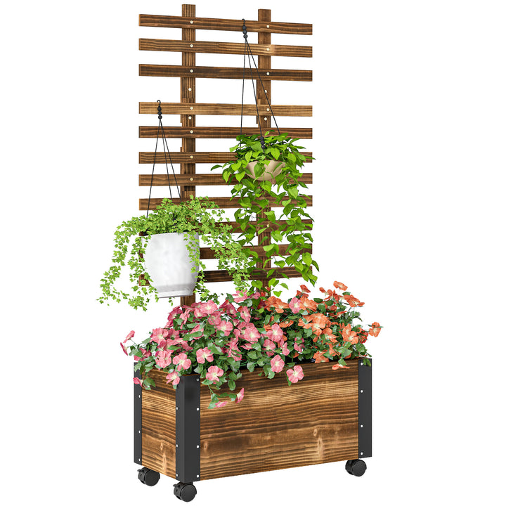 Floreira Exterior de Madeira Floreira com Treliça para Plantas Trepadeiras Tecido não Tecido Rodas e Cantos Metálicos de Dupla Camada para Pátio Varanda 65x31x147 cm Madeira