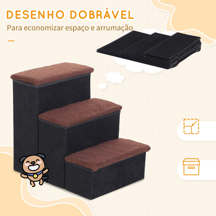 Escada para cães e gatos 3 etapas dobráveis com armazenamento destacável de 50 cm de altura