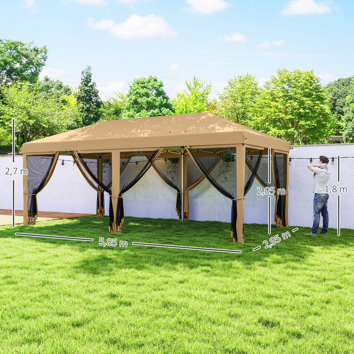 Tenda para Festas 6x3 m Tenda de Jardim com 6 Mosquiteiros Bolsa de Transporte e Estrutura de Aço para Campismo Festas Bege
