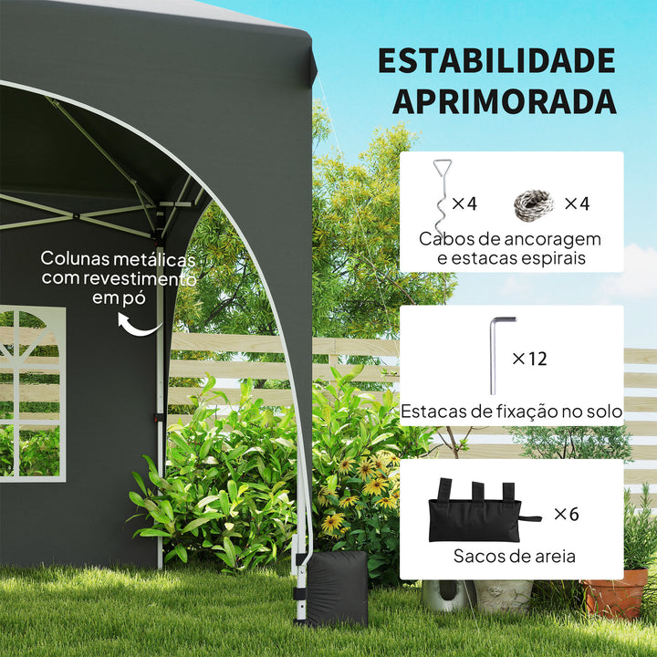 Tenda Dobrável 6x3 m Tenda Pop-up com 6 Laterais Removíveis Altura Ajustável Janelas Bolsa de Transporte UPF30+ Tenda para Campismo Festas Exterior Cinzento Escuro