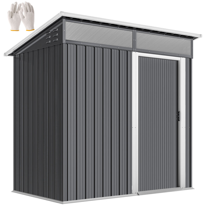 Abrigo de Jardim 1,9m² 195x122x182 cm Abrigo de Exterior com Base Reforçada (Chão NÃO Incluído) Porta Corredera Janelas Abrigo de Ferramentas para Pátio Cinza Escuro