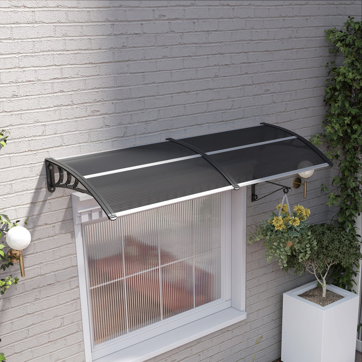 Marquise para Portas e Janelas 196x75x23 cm Marquise de Proteção contra Sol e Chuva com Cobertura de Policarbonato Preto