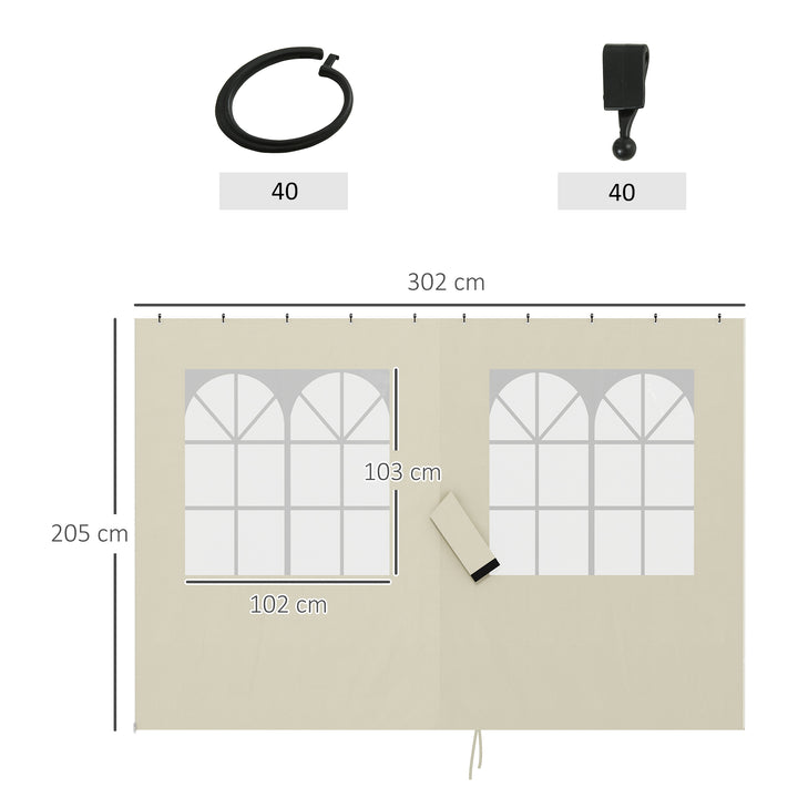 4 Paredes Laterais para Tenda 3x3 m Laterais de Tenda com Ganchos 8 Janelas Proteção UV Substituição Lateral para Tenda de Jardim Exterior Festa Creme