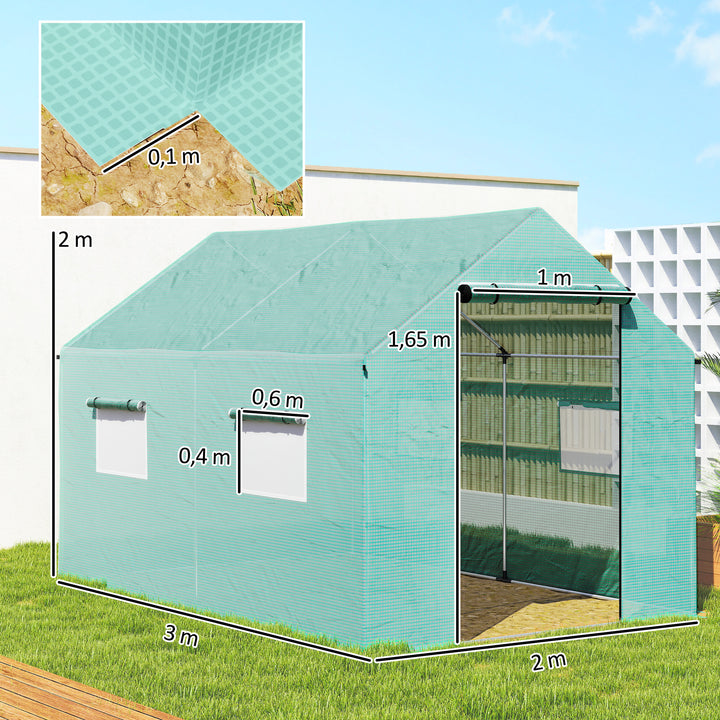 Estufa tipo Túnel 2x3x2 m Estufa de Exterior com 4 Janelas de Malha e Porta com Fecho de Correr Estufa para Cultivos Anti UV para Pátio Jardim Verde