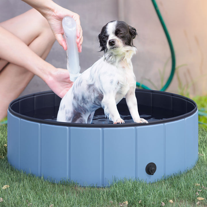 Piscina Dobrável para Cães Banheira para Animais de Estimação PVC Gatos Antiderrapante Resistente ao Desgaste Adequada para Interior e Exterior Ø100x30cm Azul
