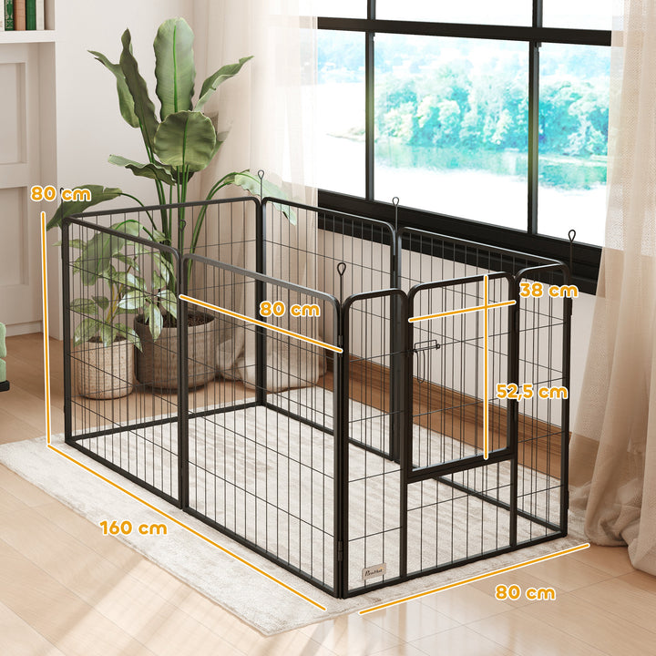 Parque para Cães 6 Painéis de 80 cm de Altura Cercas para Cães de Aço Dobrável com Porta para Interior e Exterior Preto