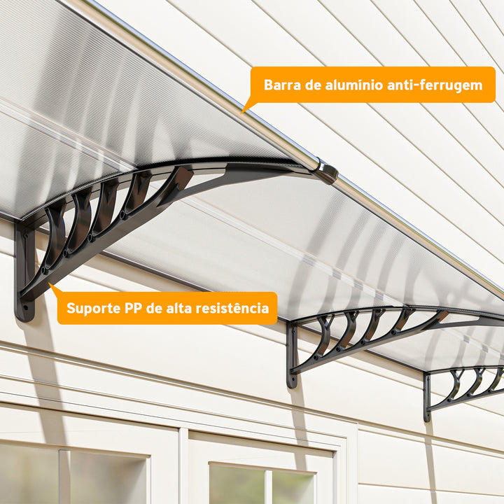 Cobertura telhado para portas janelas toldo Terraços de policarbonato de 5mm Transparente Proteção contra chuva e sol 90x295x25cm