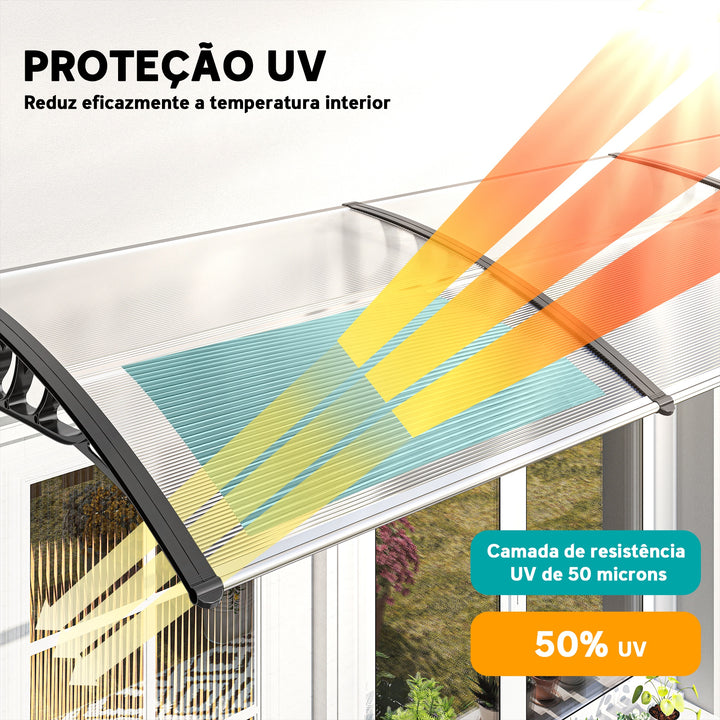 Cobertura telhado para portas janelas toldo Terraços de policarbonato de 5mm Transparente Proteção contra chuva e sol 90x295x25cm