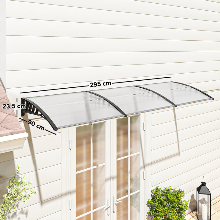 Cobertura telhado para portas janelas toldo Terraços de policarbonato de 5mm Transparente Proteção contra chuva e sol 90x295x25cm
