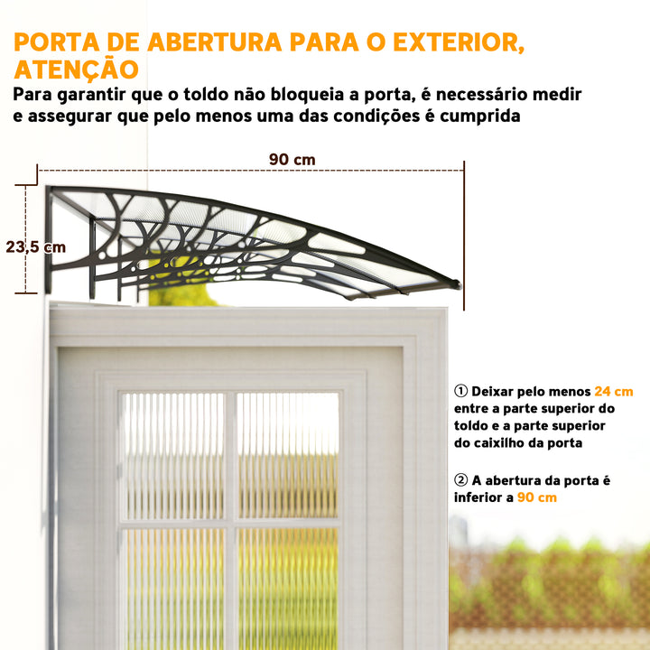 Cobertura telhado para portas janelas toldo Terraços de policarbonato de 5mm Transparente Proteção contra chuva e sol 90x295x25cm