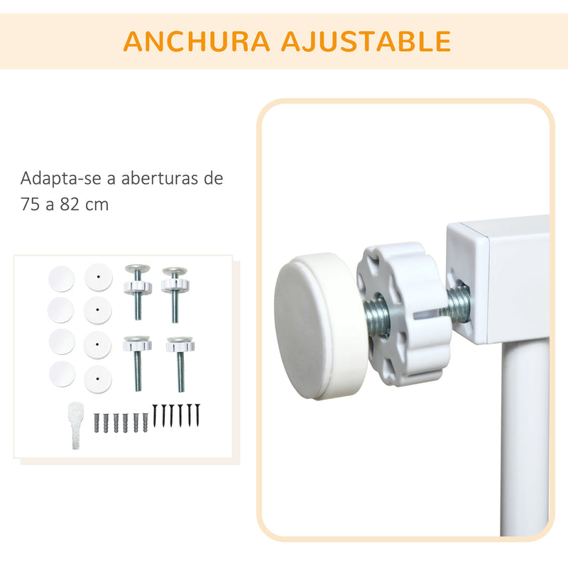 Barreira de Segurança para Cães Extensível 75-103 cm Barreira para Escada e Portas com 2 Extensões Duplo Bloqueio Fechamento Automático Branco