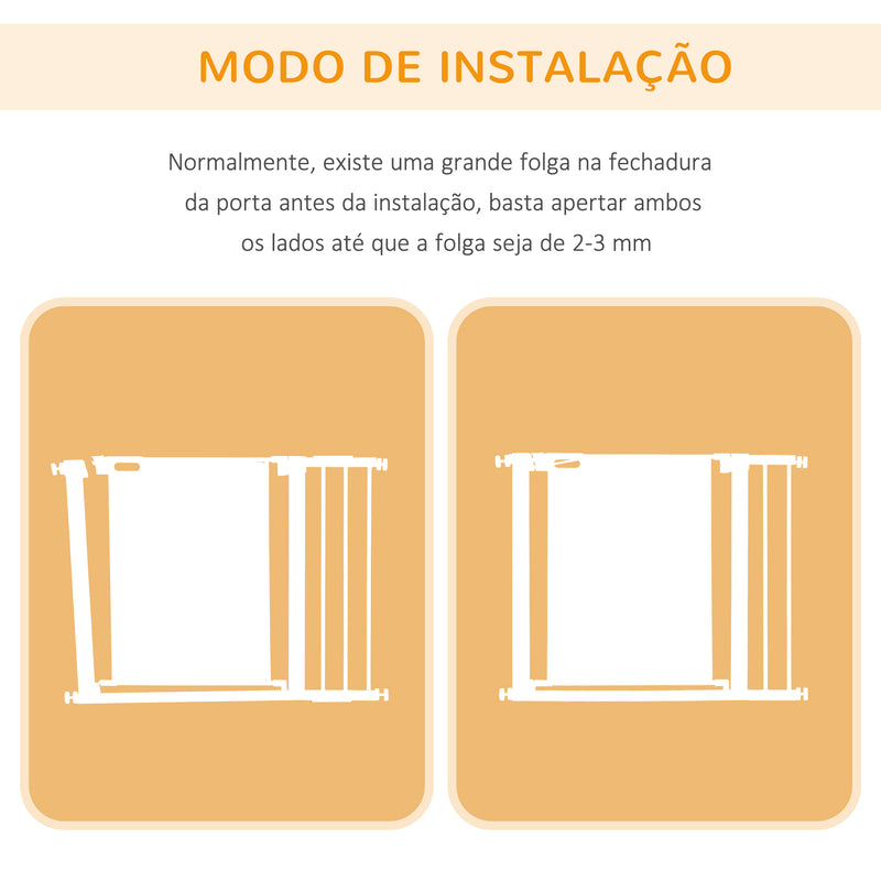 Barreira de Segurança para Cães Extensível 75-103 cm Barreira para Escada e Portas com 2 Extensões Duplo Bloqueio Fechamento Automático Branco