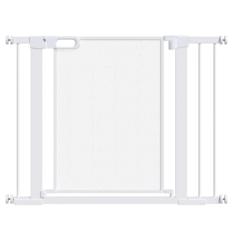 Barreira de Segurança para Cães Extensível 75-103 cm Barreira para Escada e Portas com 2 Extensões Duplo Bloqueio Fechamento Automático Branco