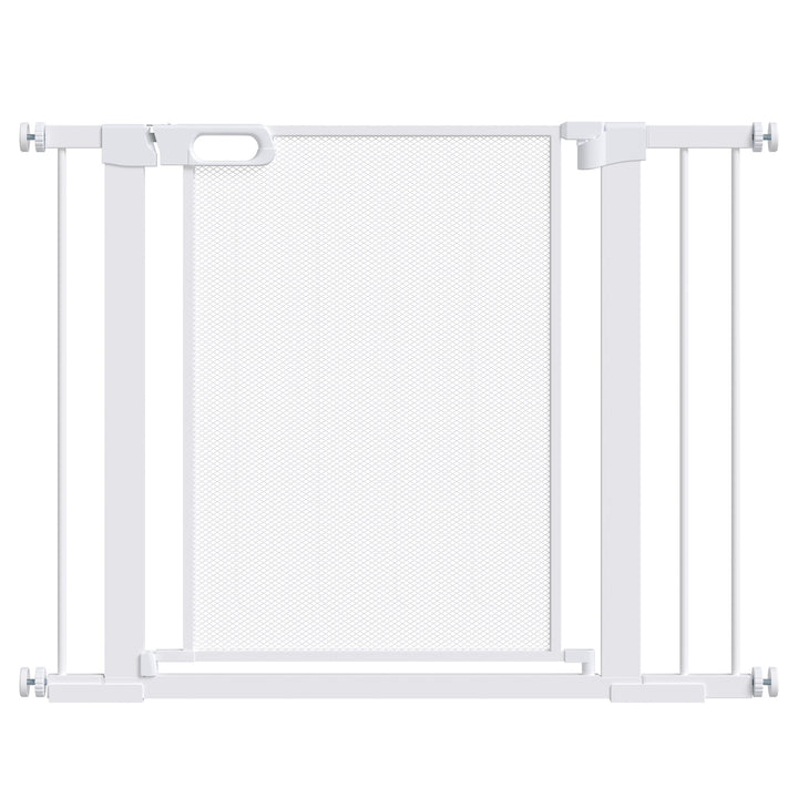 Barreira de Segurança para Cães Extensível 75-103 cm Barreira para Escada e Portas com 2 Extensões Duplo Bloqueio Fechamento Automático Branco