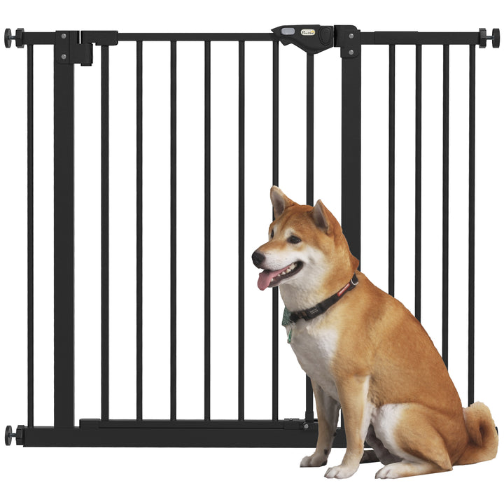 Barreira de Segurança de Cães Animais de Estimação para Escadas e Portas 74-94 cm com 1 Extensão Fechamento Automático e Sistema de Duplo Bloqueio Aço Preto