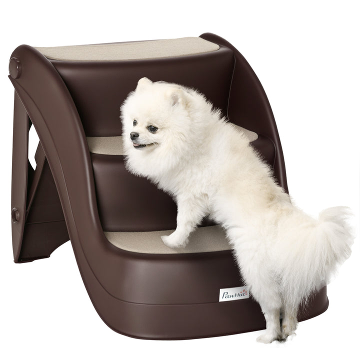 Escada para Cães de 3 Degraus Dobrável Escada de Plástico para Animais de Estimação com Tapetes Antiderrapantes para Cama Sofá Carga 15kg 49x38x38 cm Marrom
