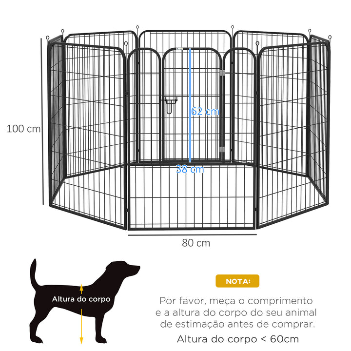 Parque para animais de estimação com 8 Varas Dobrável com Porta e Dupla Trava 79x100cm Preto