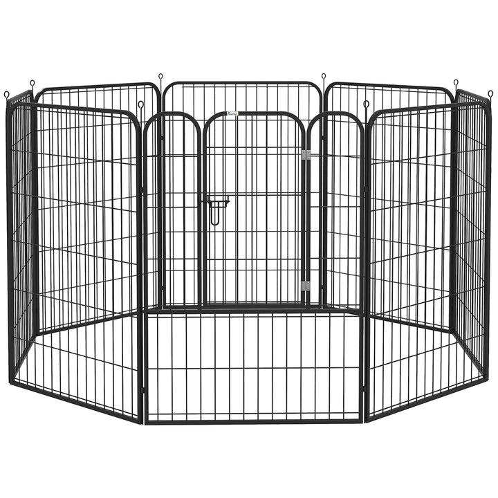 Parque para animais de estimação com 8 Varas Dobrável com Porta e Dupla Trava 79x100cm Preto
