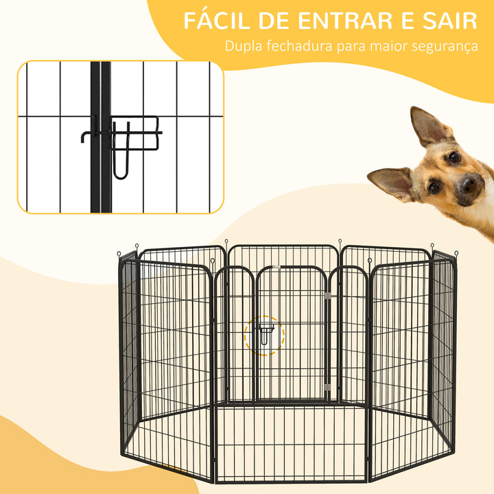 Parque para animais de estimação com 8 Varas Dobrável com Porta e Dupla Trava 79x100cm Preto