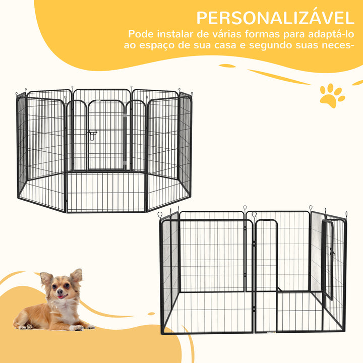 Parque para animais de estimação com 8 Varas Dobrável com Porta e Dupla Trava 79x100cm Preto