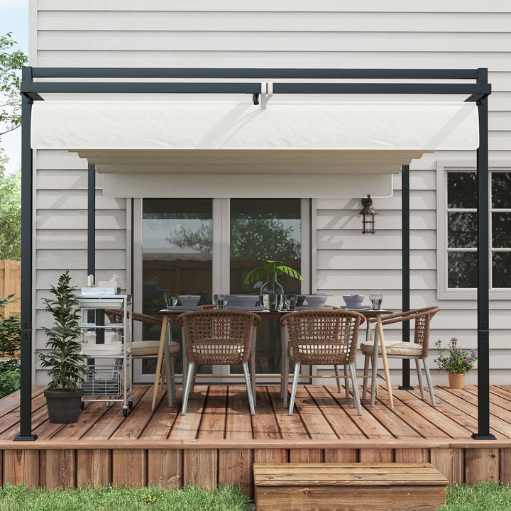 Pérgola 3x4 Pérgola de Jardim com Teto Retrátil de Poliéster e 12 Orifícios de Drenagem Pérgola para Pátio Varanda Exterior Branco