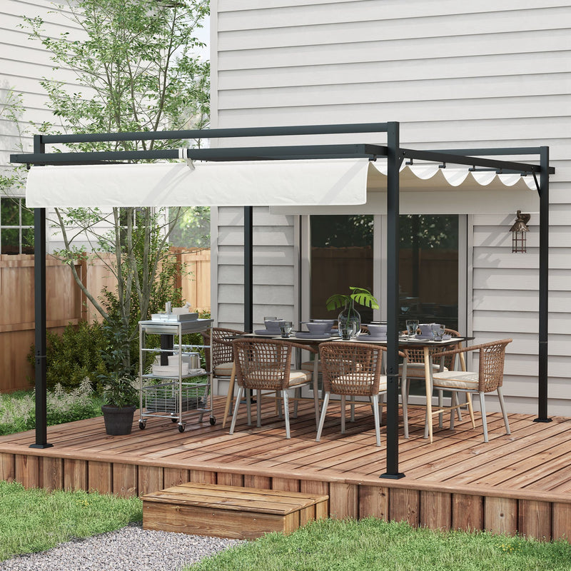 Pérgola 3x4 Pérgola de Jardim com Teto Retrátil de Poliéster e 12 Orifícios de Drenagem Pérgola para Pátio Varanda Exterior Branco
