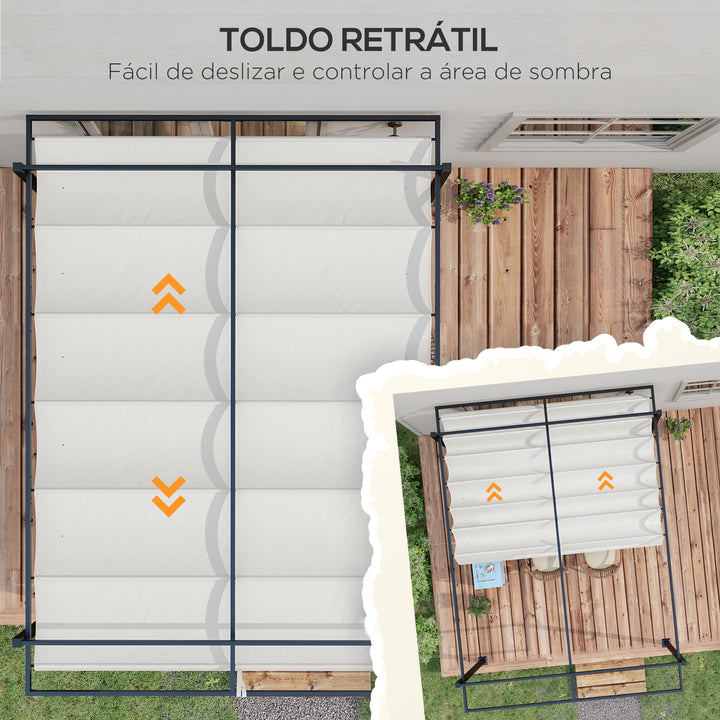 Pérgola 3x4 Pérgola de Jardim com Teto Retrátil de Poliéster e 12 Orifícios de Drenagem Pérgola para Pátio Varanda Exterior Branco
