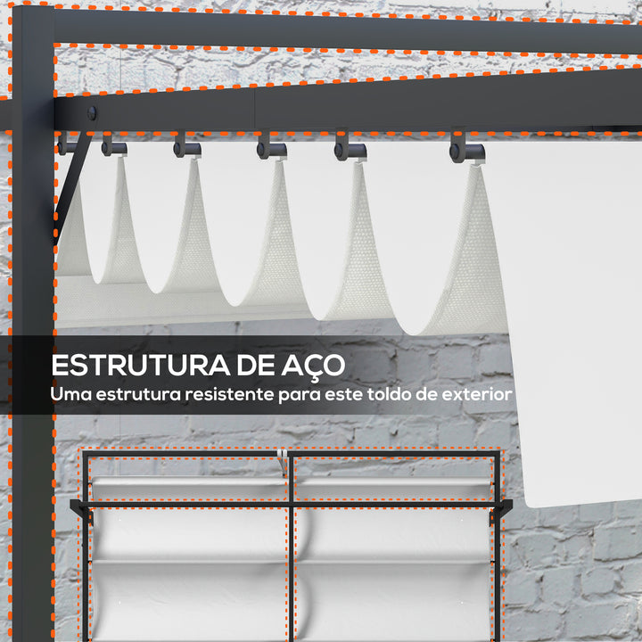 Pérgola 3x4 Pérgola de Jardim com Teto Retrátil de Poliéster e 12 Orifícios de Drenagem Pérgola para Pátio Varanda Exterior Branco