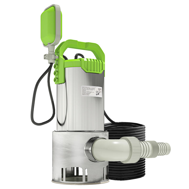 Bomba de Águas 1100W Bomba Submersível de Águas Residuais com Capacidade de 18000 l/h Interruptor de Flutuador e Conector Universal para Drenagem de Piscinas Tanques Banheiras 16x15x40 cm Prata