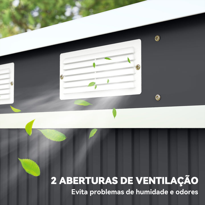 Abrigo de Jardim 213x130x173 cm Abrigo de Exterior de Aço Galvanizado com Porta Corredeira e Ventilações para Armazenamento de Ferramentas Cinza Escuro