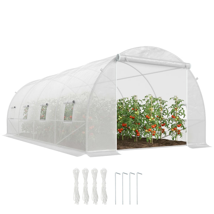 Estufa de jardim Tipo de túnel com 8 janelas e tampa de polietileno 600x300x200 cm Branco