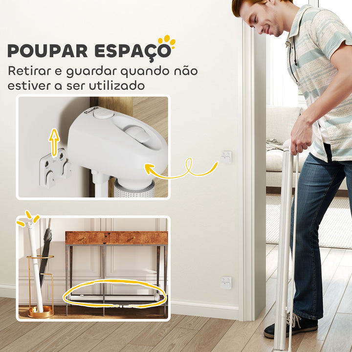 Barreira para Cães Retrátil 0-144 cm Barreira para Cães Pequenos Extensível Barreira de Segurança para Animais de Estimação com Fecho para Escadas Portas Corredores Branco