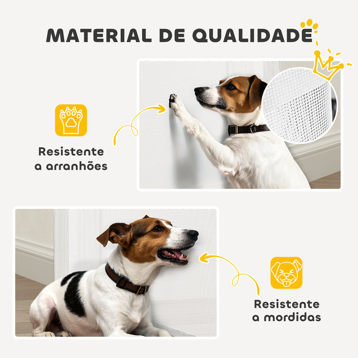 Barreira para Cães Retrátil 0-144 cm Barreira para Cães Pequenos Extensível Barreira de Segurança para Animais de Estimação com Fecho para Escadas Portas Corredores Branco
