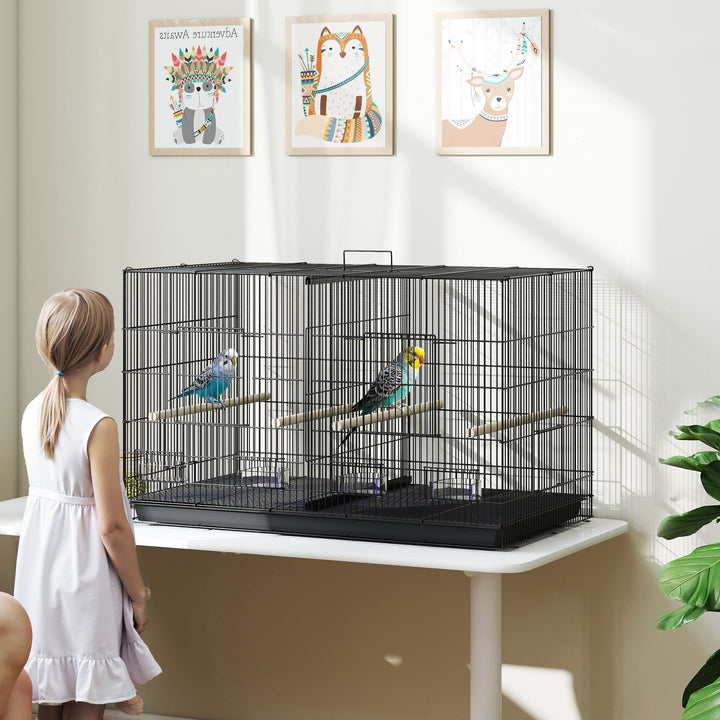 Gaiolaa para Pássaros com Divisória Gaiola para Aves Papagaios e Canários com Comedouros Poleiros e Bandeja Removível 94x57x57 cm Preto