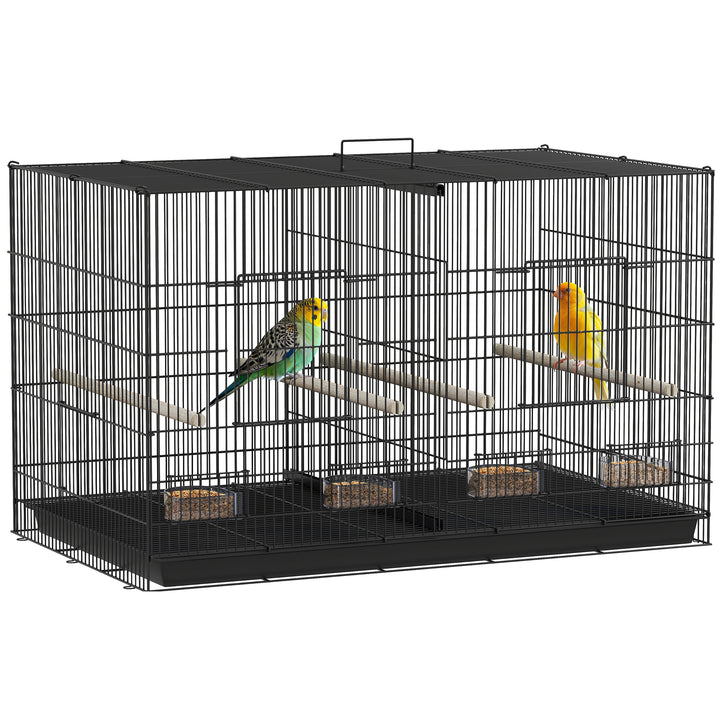 Gaiolaa para Pássaros com Divisória Gaiola para Aves Papagaios e Canários com Comedouros Poleiros e Bandeja Removível 94x57x57 cm Preto