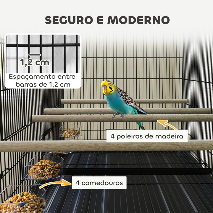 Gaiolaa para Pássaros com Divisória Gaiola para Aves Papagaios e Canários com Comedouros Poleiros e Bandeja Removível 94x57x57 cm Preto