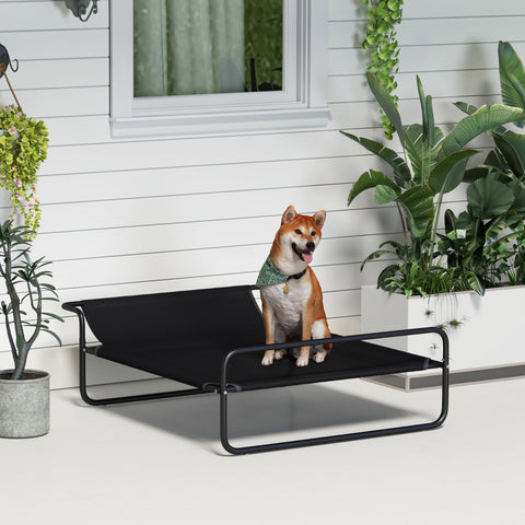 Cama Elevada para Cães Respirável para Cães Pequenos 106x81x33 cm Tecido de Textilene Encosto Inclinável Estrutura Metálica Interior/Exterior Preto