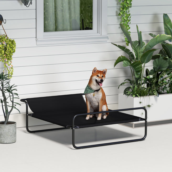 Cama Elevada para Cães Respirável para Cães Pequenos 106x81x33 cm Tecido de Textilene Encosto Inclinável Estrutura Metálica Interior/Exterior Preto