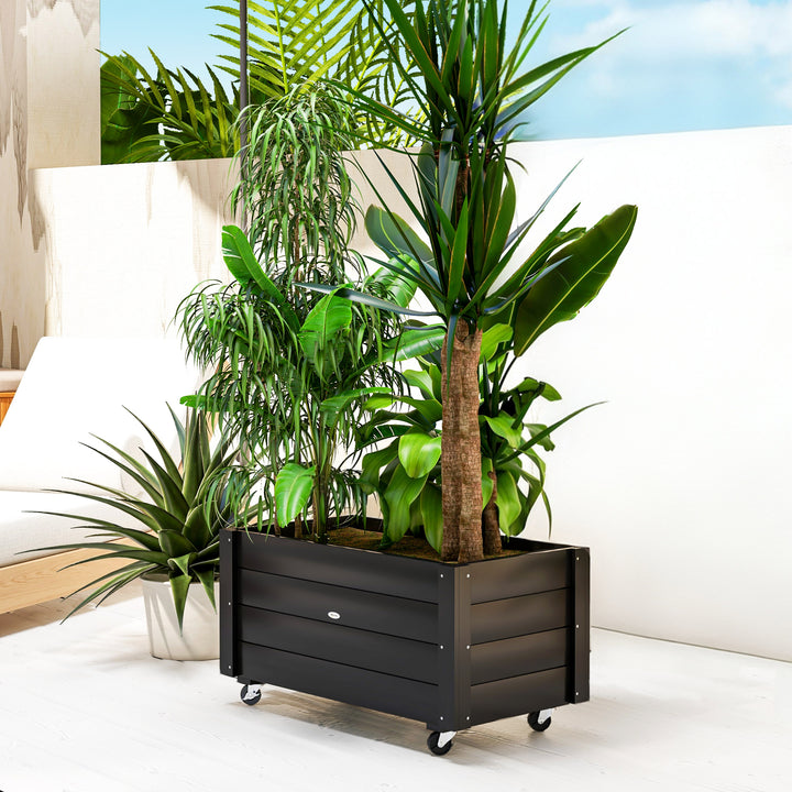 Floreira de Madeira com Rodas Horta Urbana para Cultivar Plantas Vaso Exterior com Orifícios de Drenagem e Tecido Não Tecido para Jardim Terraço Varanda e Pátio 89x48x47 cm Preto