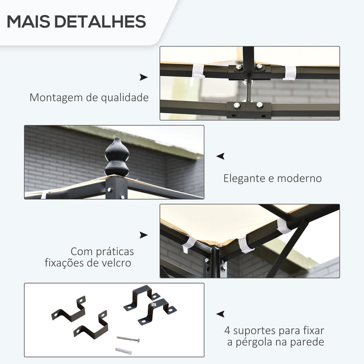 Pérgula de jardim 3x3m Gazebo com Toldo e 4 Furos Drenantes para Pátio Terraço Metal e Poliéster 180 g / m² resistente Creme