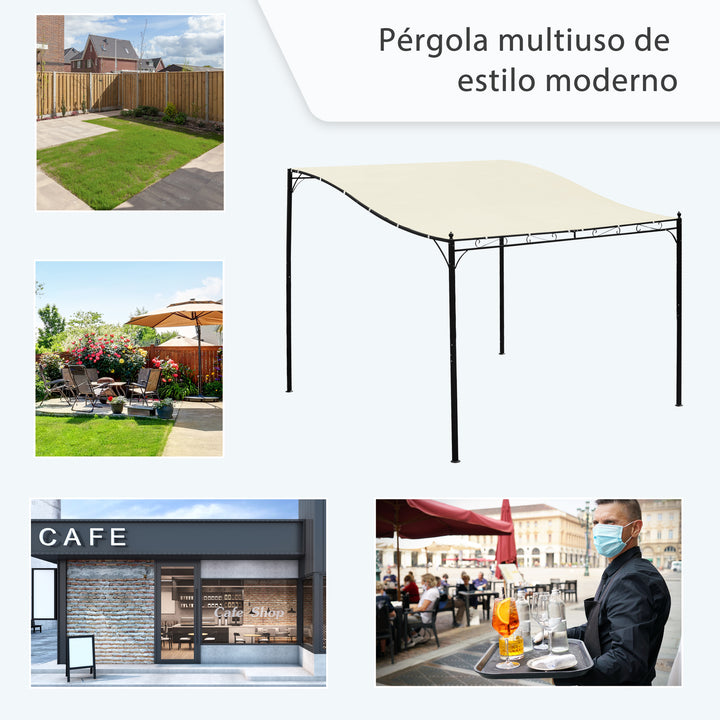Pérgula de jardim 3x3m Gazebo com Toldo e 4 Furos Drenantes para Pátio Terraço Metal e Poliéster 180 g / m² resistente Creme