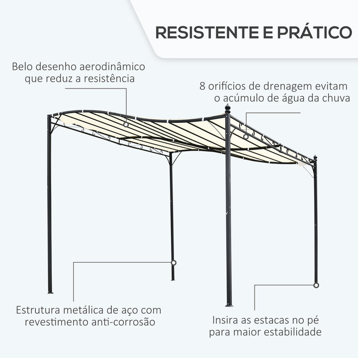 Pérgula de jardim 3x3m Gazebo com Toldo e 4 Furos Drenantes para Pátio Terraço Metal e Poliéster 180 g / m² resistente Creme